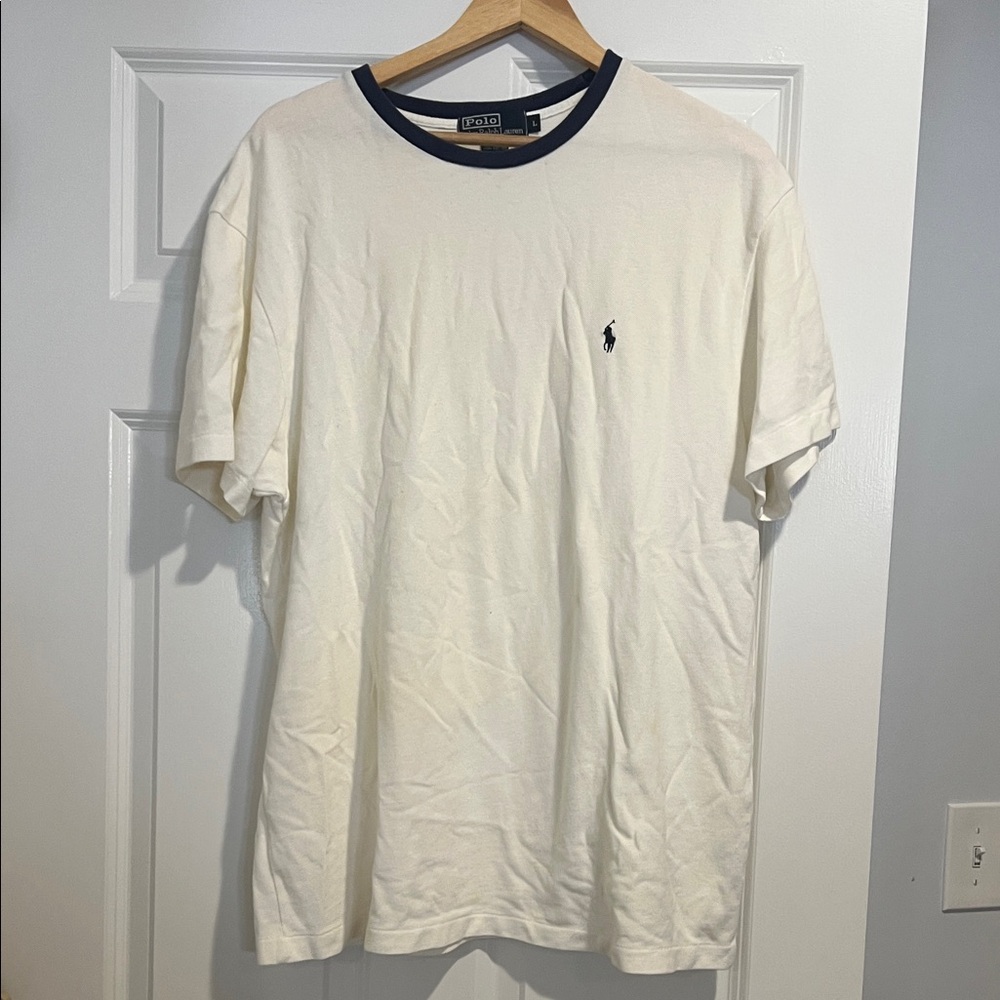 Polo by Ralph Lauren Men's Off-White Tee with Navy Trim